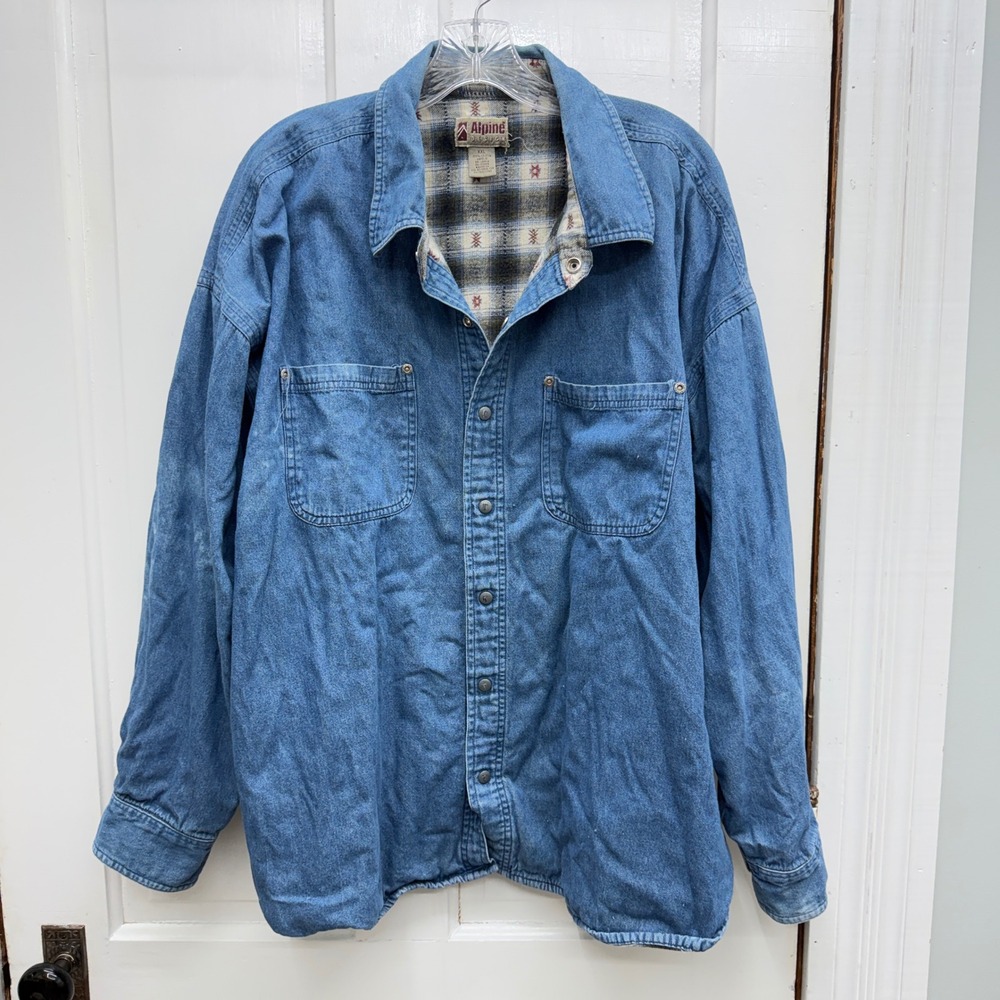 Alpine Design Denim Shirt Jacket Mens XXL Blue Flannel Lined Snap Front Workwear